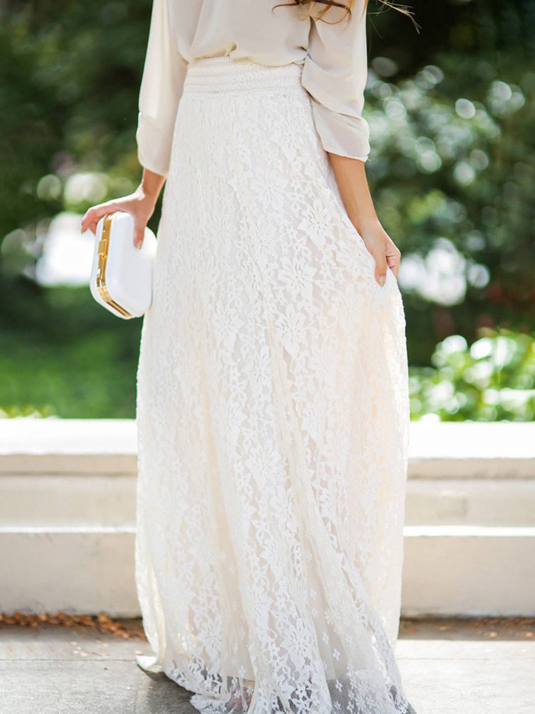 Cocolii longue jupe femme en dentelle florale style bohème chic taille haute de soirée élégante pour cérémonie mariage