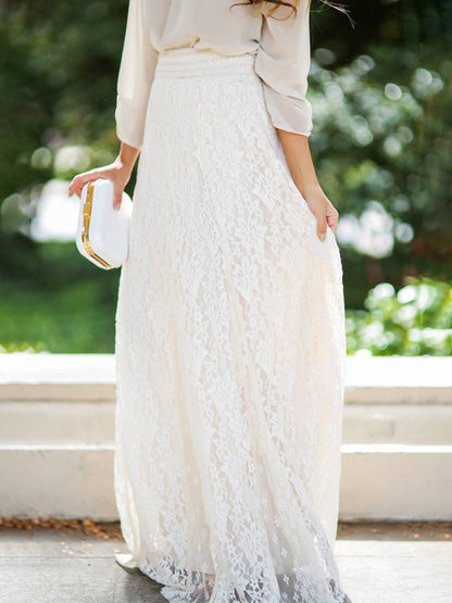 Cocolii longue jupe femme en dentelle florale style bohème chic taille haute de soirée élégante pour cérémonie mariage