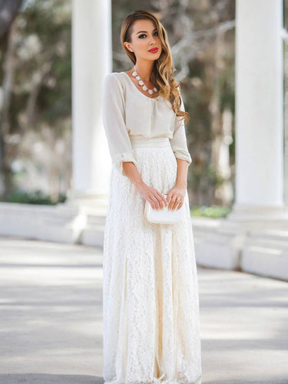 Cocolii longue jupe femme en dentelle florale style bohème chic taille haute de soirée élégante pour cérémonie mariage