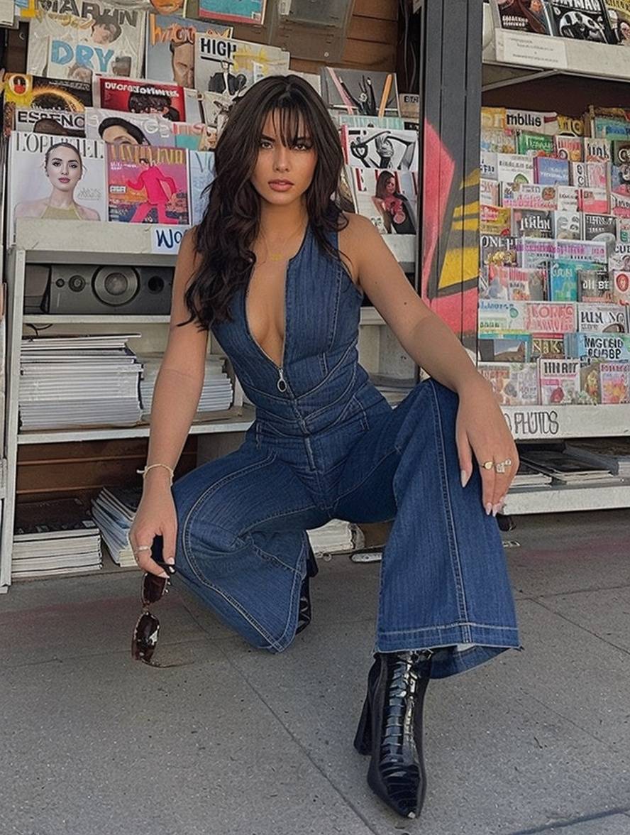 Cocolii combinaisons en jean v-cou sans manches femme élégant vintage mode casual
