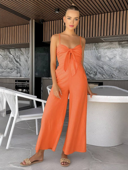 Cocolii combinaisons larges jambes évasé noeud papillon à fines brides sans manches femme casual décontracté