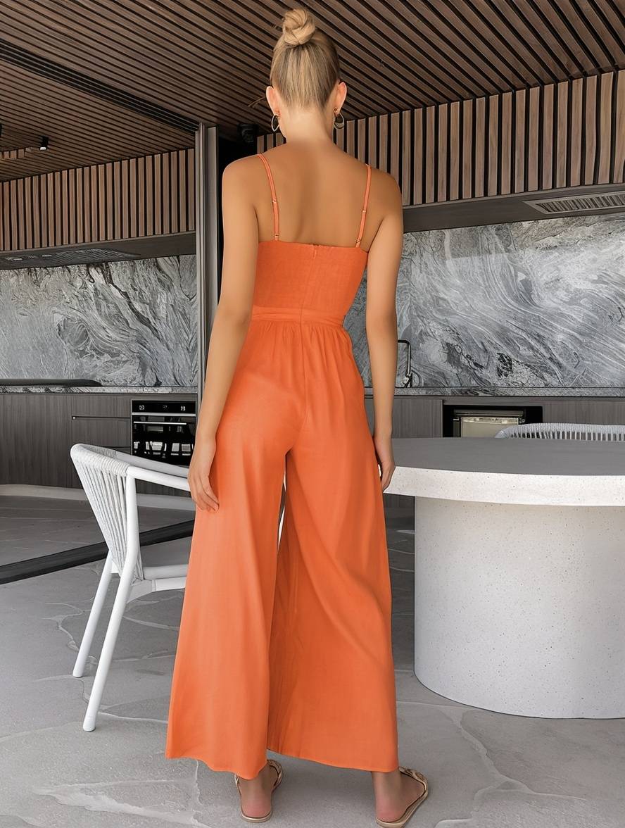 Cocolii combinaisons larges jambes évasé noeud papillon à fines brides sans manches femme casual décontracté