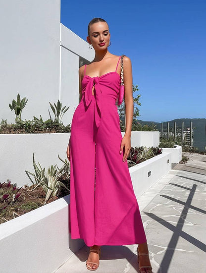 Cocolii combinaisons larges jambes évasé noeud papillon à fines brides sans manches femme casual décontracté