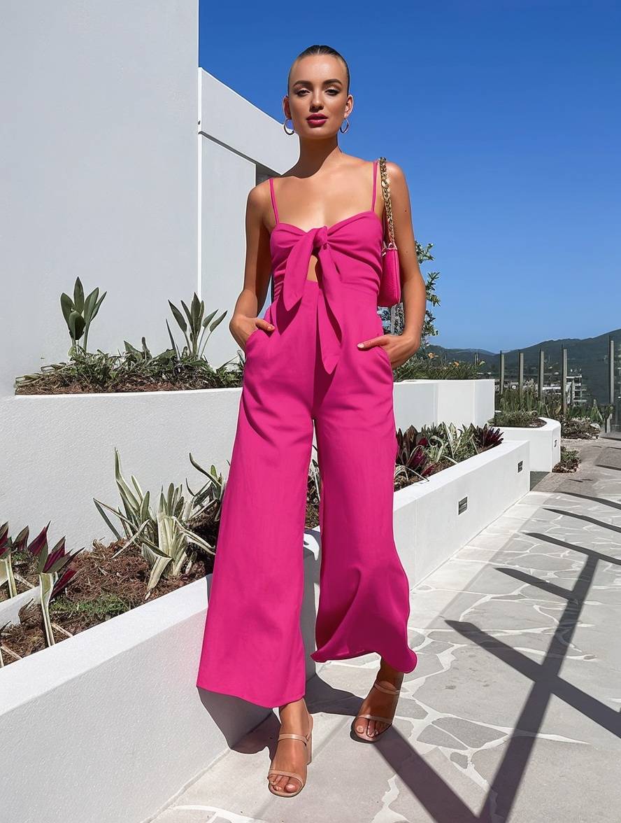 Cocolii combinaisons larges jambes évasé noeud papillon à fines brides sans manches femme casual décontracté