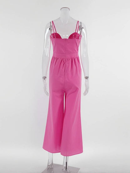 Cocolii combinaisons larges jambes évasé noeud papillon à fines brides sans manches femme casual décontracté