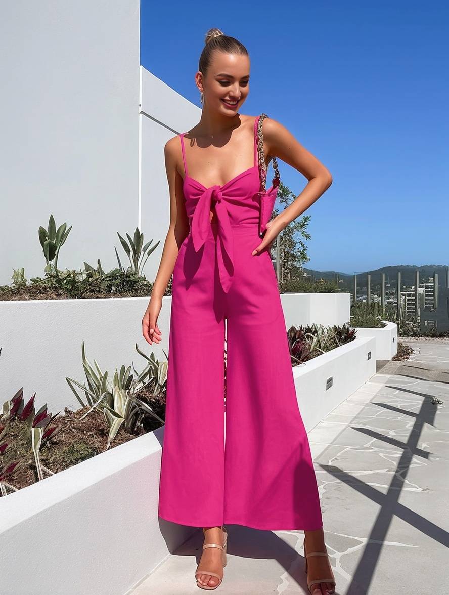 Cocolii combinaisons larges jambes évasé noeud papillon à fines brides sans manches femme casual décontracté