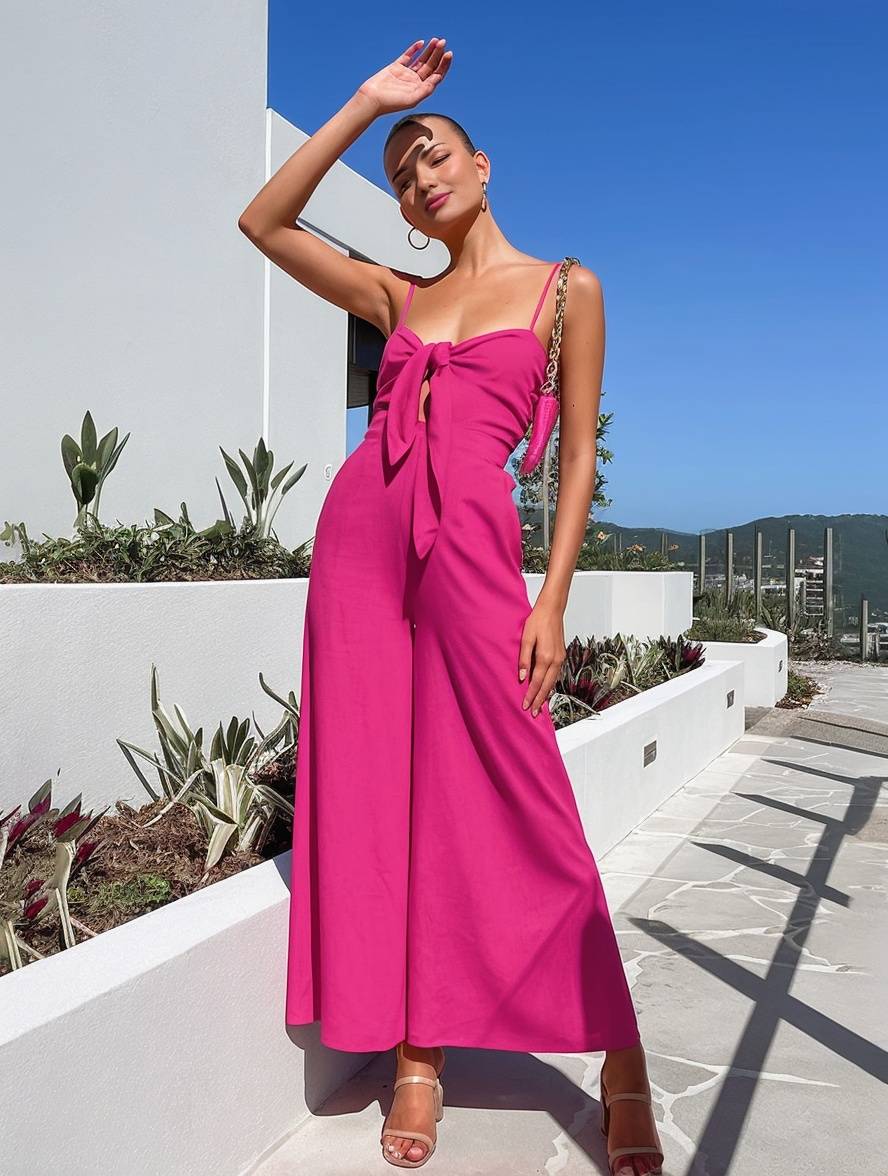 Cocolii combinaisons larges jambes évasé noeud papillon à fines brides sans manches femme casual décontracté