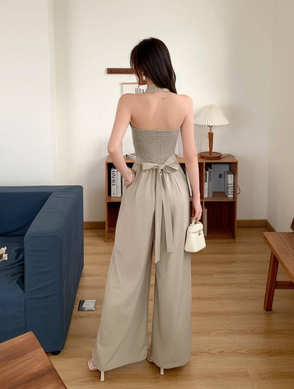 Cocolii combinaisons larges jambes évasé unicolore dos nu v-cou sans manches femme casual élégant décontracté