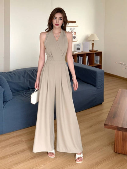 Cocolii combinaisons larges jambes évasé unicolore dos nu v-cou sans manches femme casual élégant décontracté