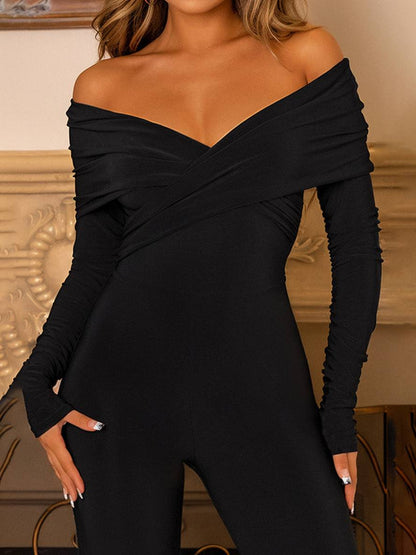 Cocolii combinaisons flare évasé v-cou cross manches longues femme élégant écontracté vintage une pièce