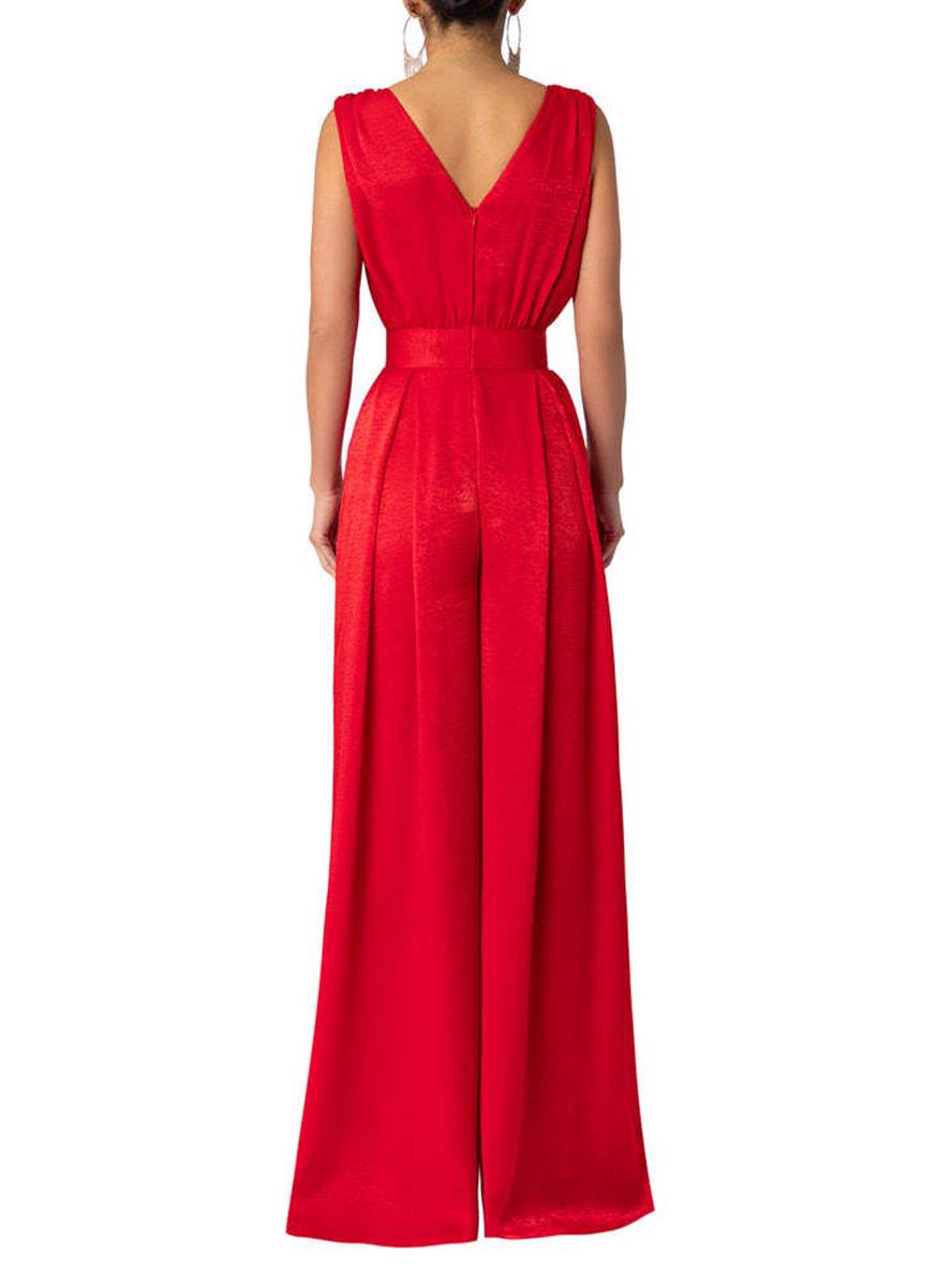 Cocolii combinaisons larges jambes évasé droit décolleté plongeant poches sans manches femme décontracté