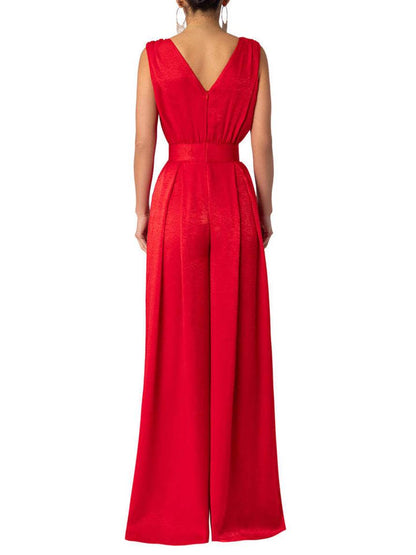 Cocolii combinaisons larges jambes évasé droit décolleté plongeant poches sans manches femme décontracté