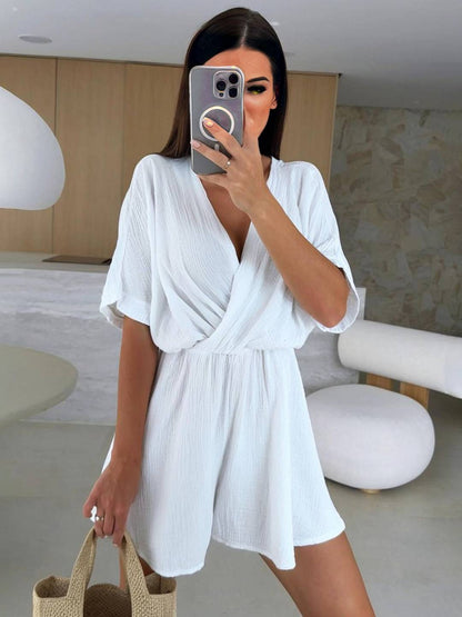 Cocolii courte combinaisons v-cou manches courtes femme bohème décontracté mode casual combishort