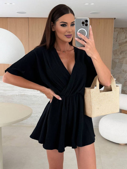 Cocolii courte combinaisons v-cou manches courtes femme bohème décontracté mode casual combishort