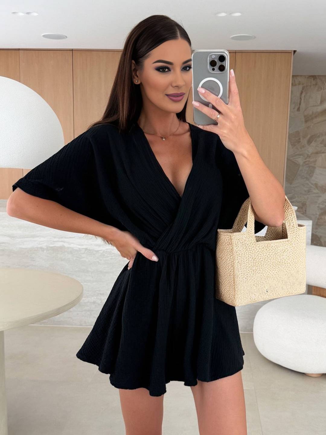 Cocolii courte combinaisons v-cou manches courtes femme bohème décontracté mode casual combishort