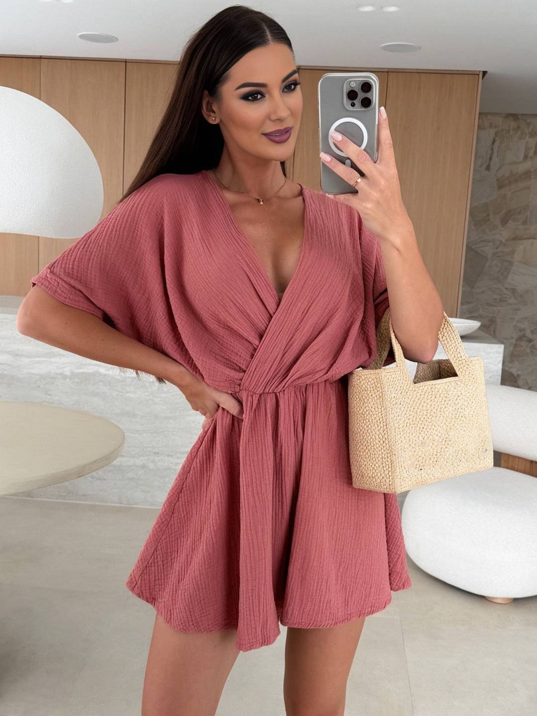 Cocolii courte combinaisons v-cou manches courtes femme bohème décontracté mode casual combishort