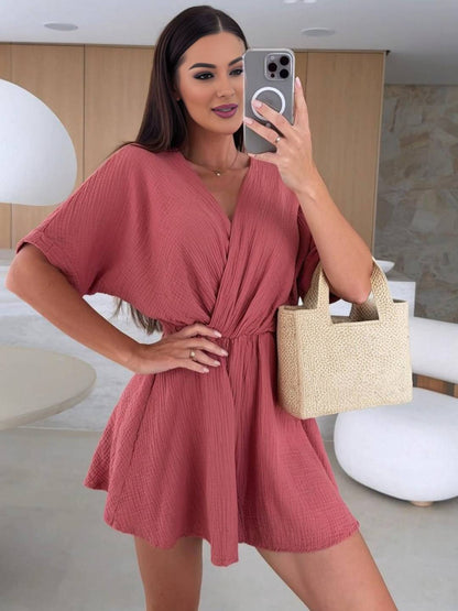 Cocolii courte combinaisons v-cou manches courtes femme bohème décontracté mode casual combishort