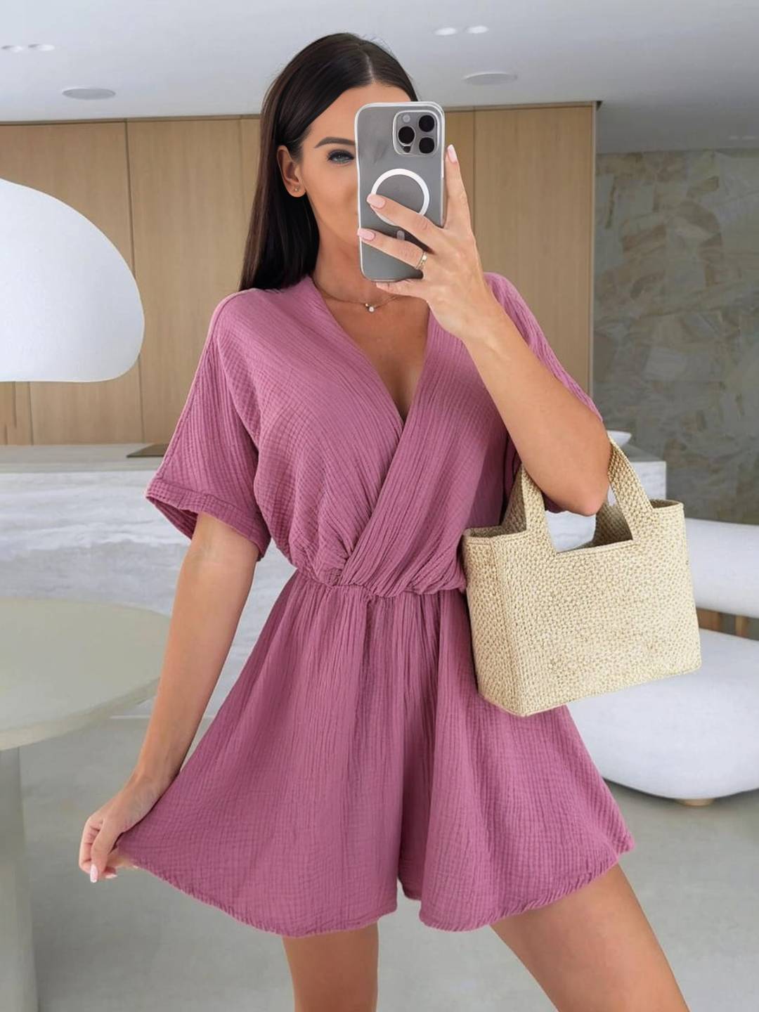 Cocolii courte combinaisons v-cou manches courtes femme bohème décontracté mode casual combishort