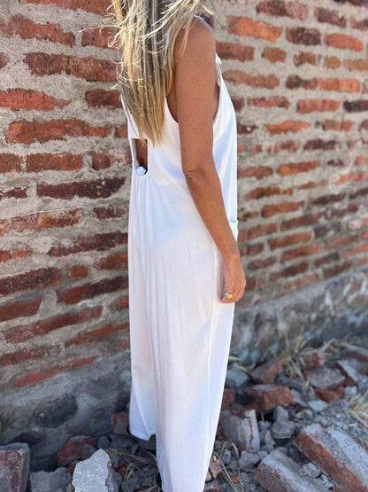 Cocolii combinaisons boutonnage poches dos nu sans manches femme élégant décontracté casual