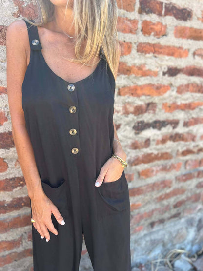 Cocolii combinaisons boutonnage poches dos nu sans manches femme élégant décontracté casual