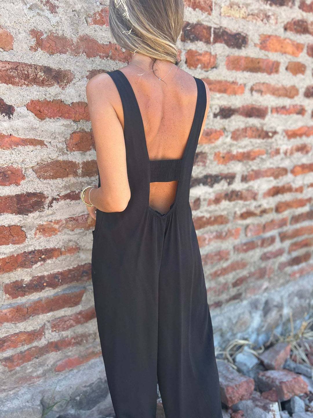 Cocolii combinaisons boutonnage poches dos nu sans manches femme élégant décontracté casual