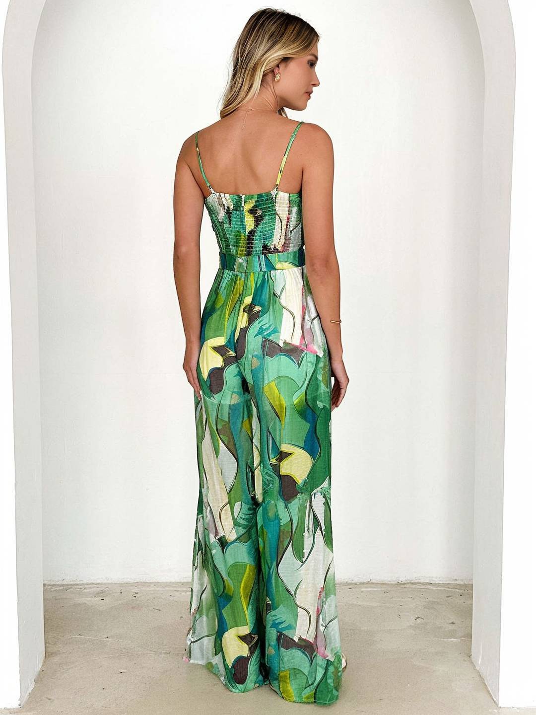 Cocolii combinaisons larges jambes évasé imprimé à fleurie noeud papillon à fines brides sans manches femme casual décontracté