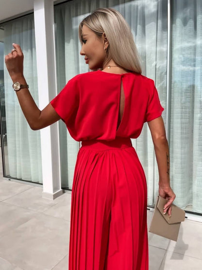 Cocolii combinaisons larges jambes évasé col bénitier plissé ceinture manches courtes femme casual simple décontracté