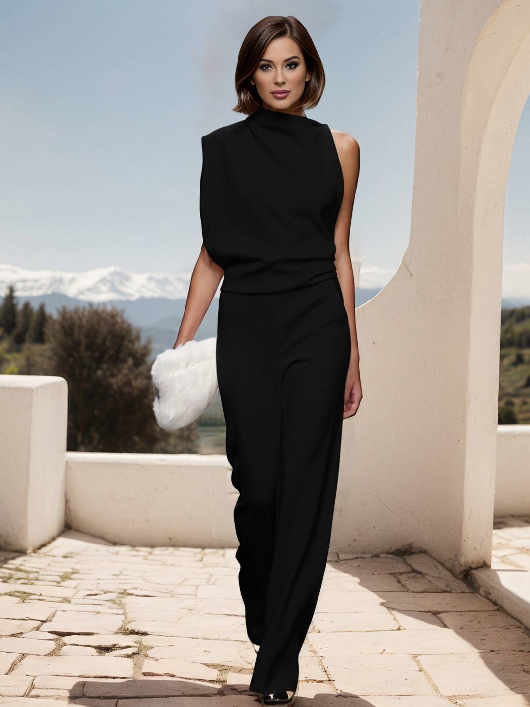 Cocolii combinaisons femme unicolore fermeture éclair dos nu sans manches femme élégant de soirée