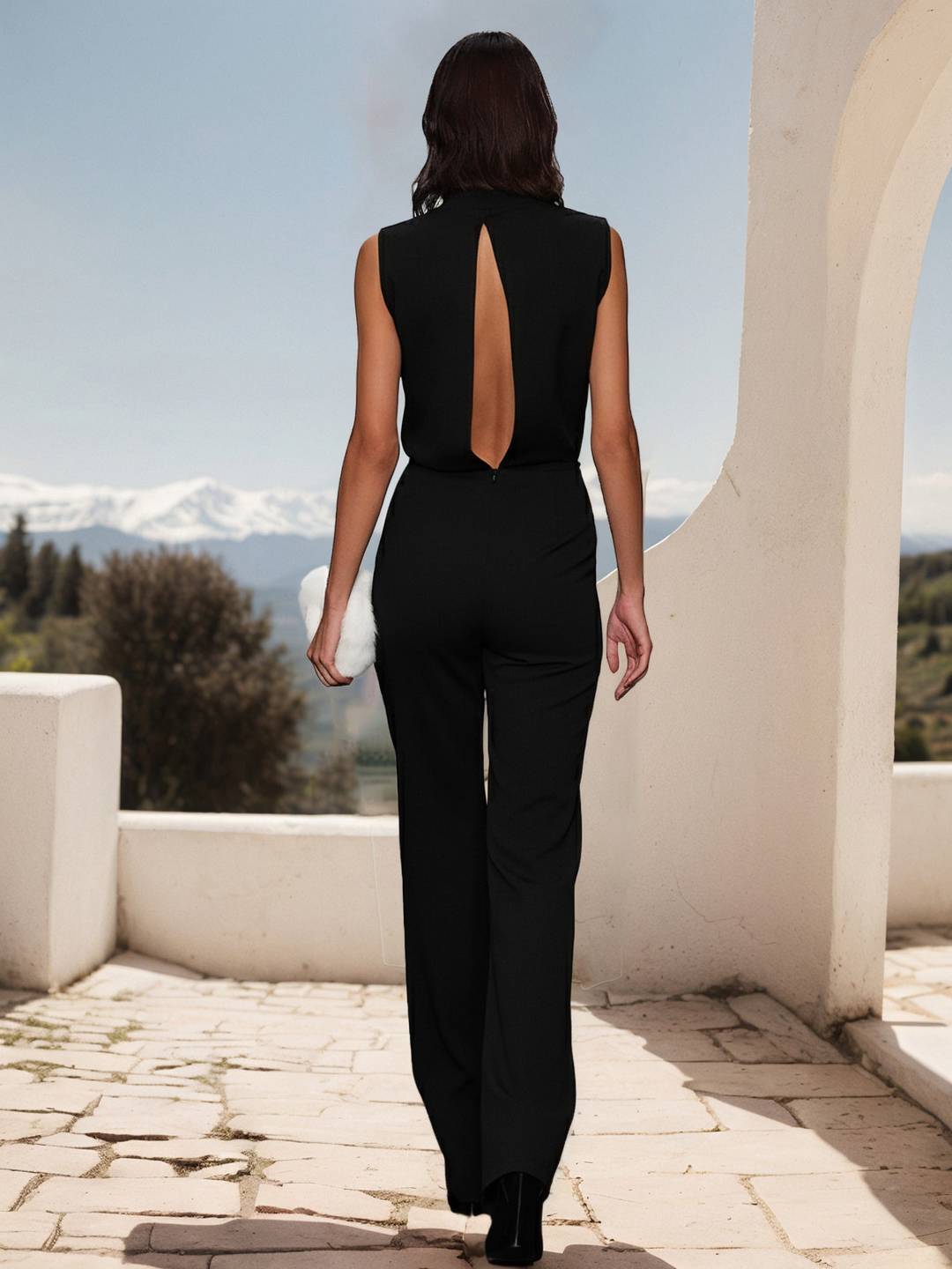 Cocolii combinaisons femme unicolore fermeture éclair dos nu sans manches femme élégant de soirée