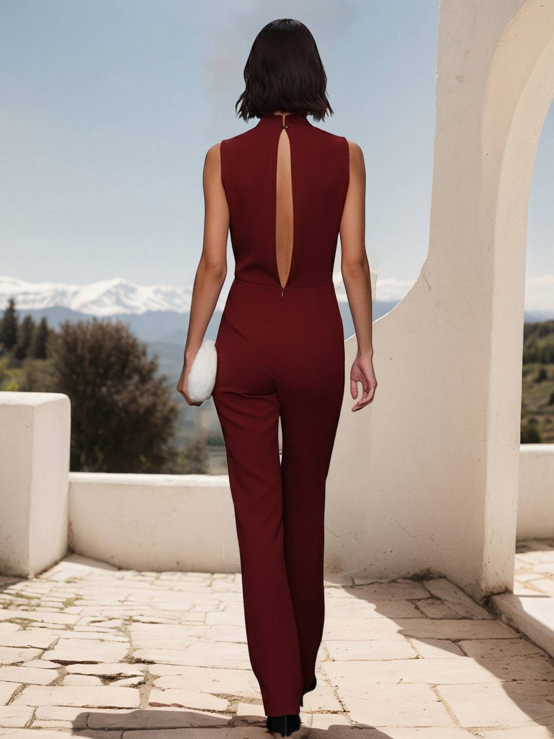 Cocolii combinaisons femme unicolore fermeture éclair dos nu sans manches femme élégant de soirée