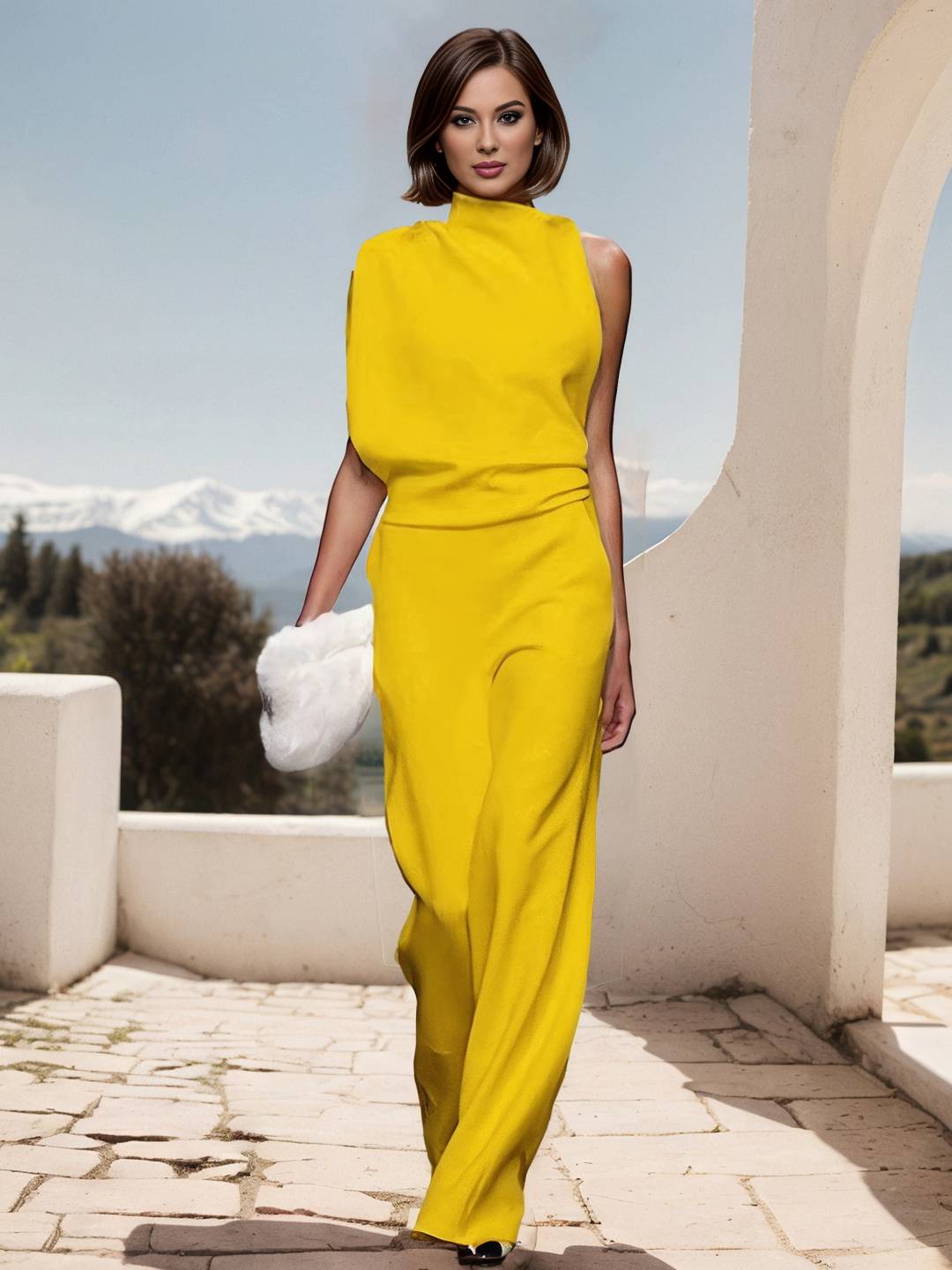 Cocolii combinaisons femme unicolore fermeture éclair dos nu sans manches femme élégant de soirée