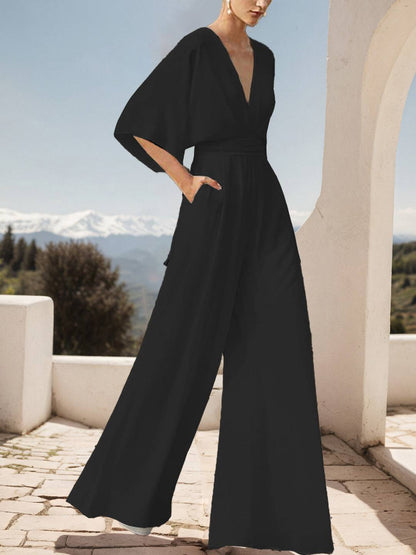 Cocolii combinaisons larges jambes évasé femme décolleté dos dos nu v-cou manches chauve souris élégant de soirée