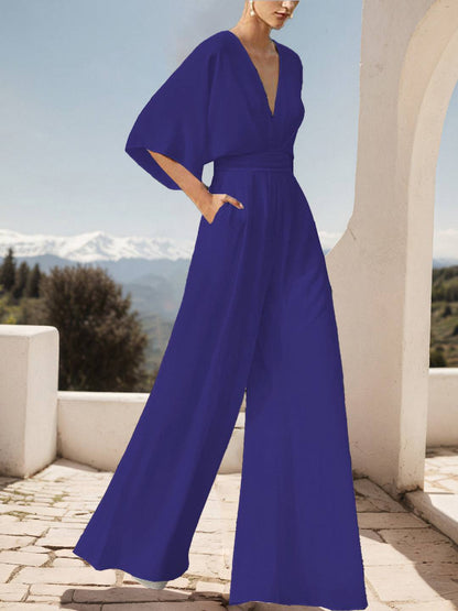 Cocolii combinaisons larges jambes évasé femme décolleté dos dos nu v-cou manches chauve souris de soirée