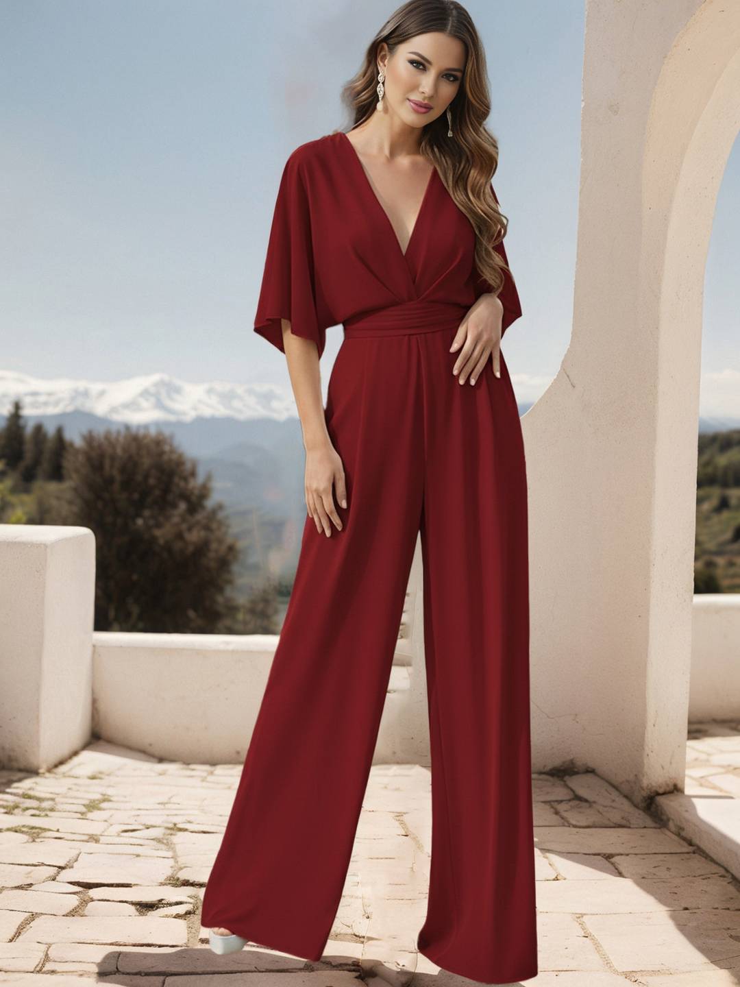 Cocolii combinaisons larges jambes évasé femme décolleté dos dos nu v-cou manches chauve souris élégant de soirée