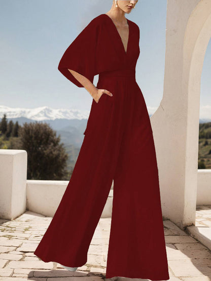 Cocolii combinaisons larges jambes évasé femme décolleté dos dos nu v-cou manches chauve souris élégant de soirée