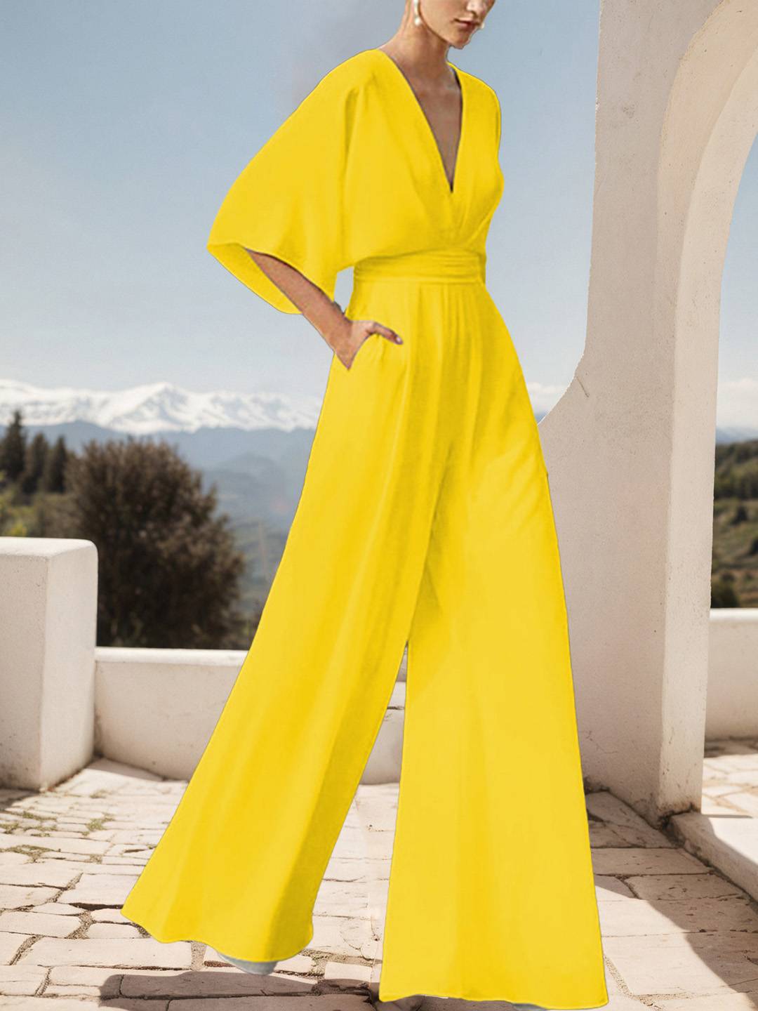 Cocolii combinaisons larges jambes évasé femme décolleté dos dos nu v-cou manches chauve souris de soirée