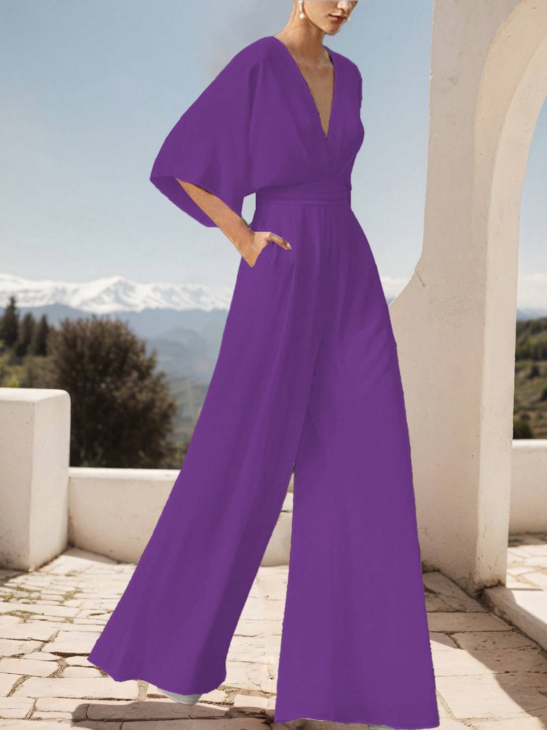 Cocolii combinaisons larges jambes évasé femme décolleté dos dos nu v-cou manches chauve souris de soirée