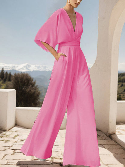 Cocolii combinaisons larges jambes évasé femme décolleté dos dos nu v-cou manches chauve souris élégant de soirée