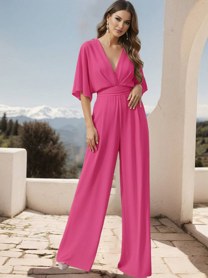 Cocolii combinaisons larges jambes évasé femme décolleté dos dos nu v-cou manches chauve souris de soirée