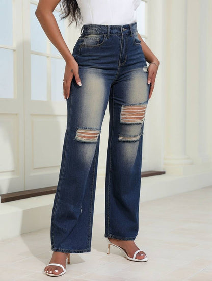 Cocolii jeans droit coton taille haute femme élégant vintage décontracté mode casual
