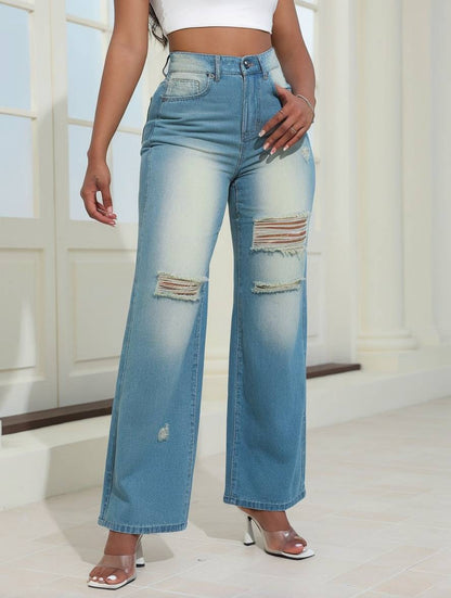 Cocolii jeans droit coton taille haute femme élégant vintage décontracté mode casual
