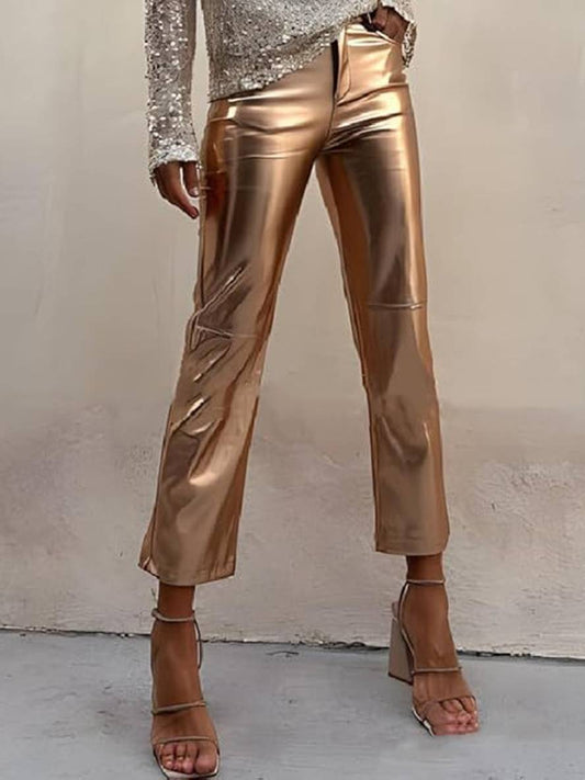 Cocolii pantalons droit fermeture éclair poches mi taille femme élégant décontracté mode casual