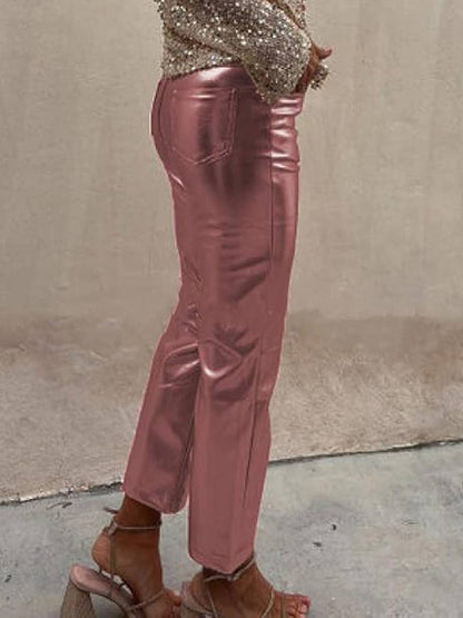 Cocolii pantalons droit fermeture éclair poches mi taille femme élégant décontracté mode casual