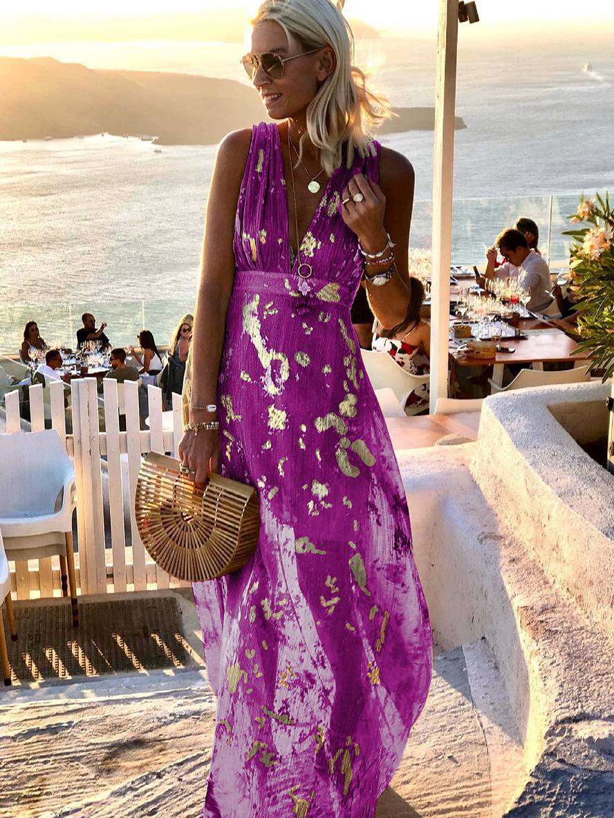 Cocolii robe longue bronzage brillante paillette v-cou sans manches élégant femme de soirée de plage