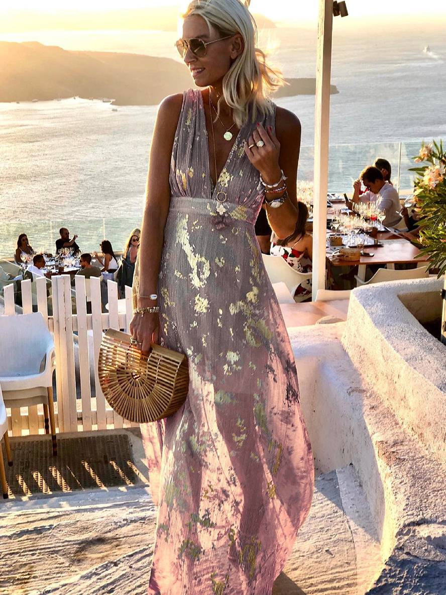 Cocolii robe longue bronzage brillante paillette v-cou sans manches élégant femme de soirée de plage