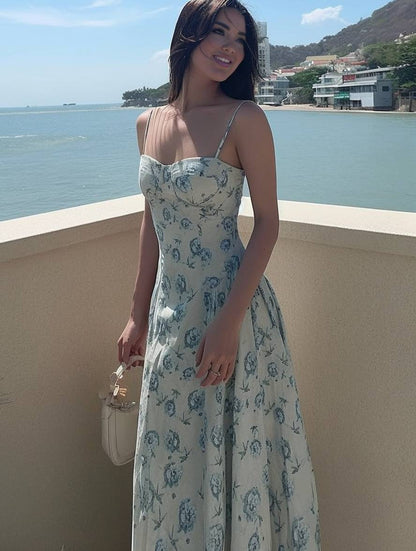 Cocolii robe longue trapèze à fines brides sans manches femme élégant bohème décontracté de plage