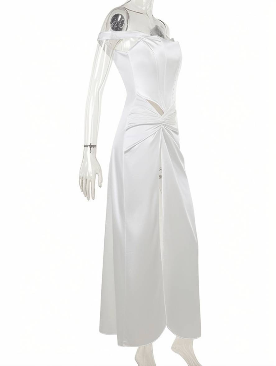 Cocolii robe longue en satin fendu le côté dos nu sans manches femme élégant mode de soirée bal de promo