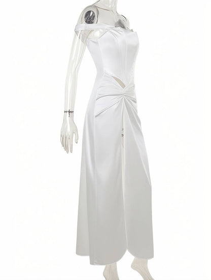 Cocolii robe longue en satin fendu le côté dos nu sans manches femme élégant mode de soirée bal de promo