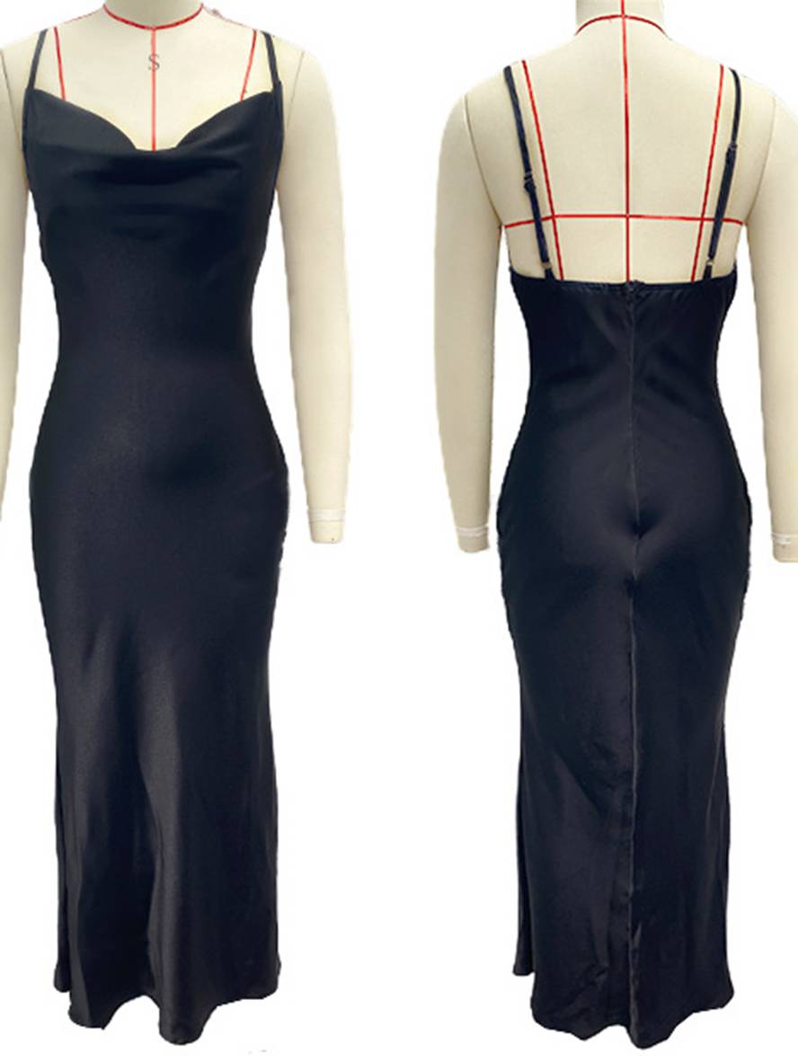 Cocolii robe demoiselle d'honneur satin moulante dos nu à fines brides élégant femme de soirée invité mariage