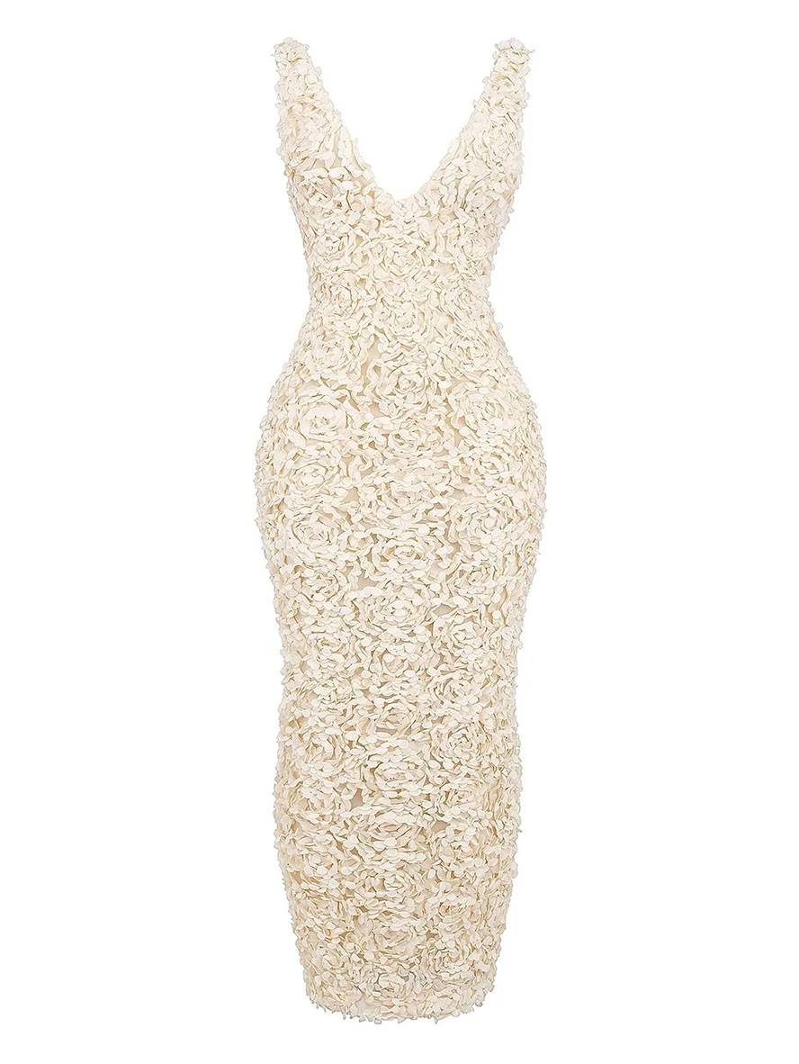 Cocolii robe longue moulante fendu appliques décolleté plongeant sans manches femme élégant de soirée pour mariage